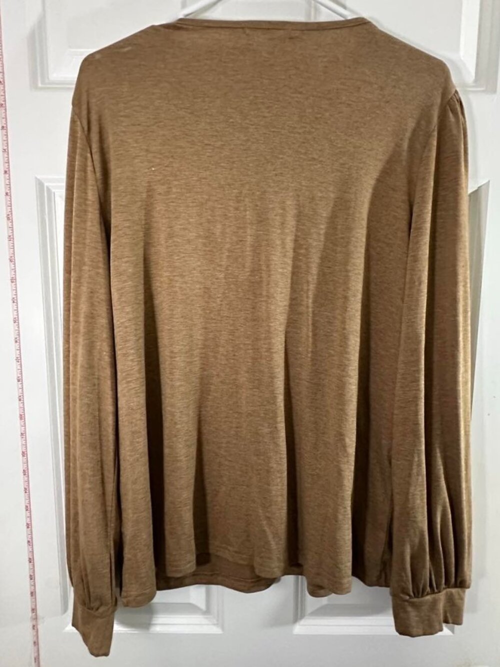 Agnes Urban Camel Tan Pleated V Neck Bishop Sleeve Blouse Top Long Sleeve XL - Picture 5 of 5